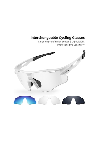 West Bıkıng Yp0703172 Bisiklet Gözlükleri Fotokromik Polarize Renkli Lensli Yol Bisikleti Güneş Gözlüğü - Beyaz Çerçeve Beyaz