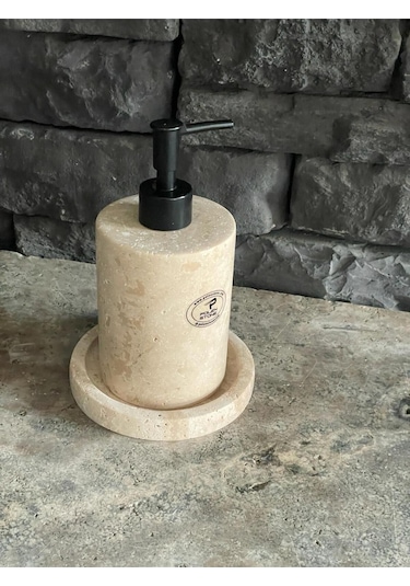 Yeni Traverten Doğal Sıvı Sabunluk Ve Tepsisi 2,li Set Gold