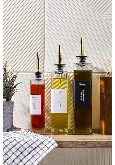 Perotti Molivet Gold Cam Yağlık 3 Lü Cam Yağdanlık - Sirkelik - Sosluk 3 Boy Şefaf