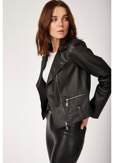 Bigdart 1025 Suni Deri Biker Ceket - Siyah 001