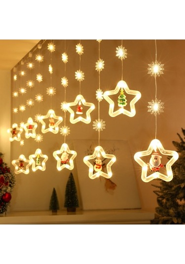 Led Noel Pencere Işıkları Yıldız Ve Kar Tanesi Desenli Kum Saçaklı Işık Kumandalı Usb İle Ev Dekorasyonu