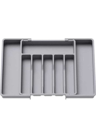 Novahub Tam Boyutlu Gri Genişletilebilir Bulaşık Tepsisi - 8 Bölme, Kolay Ayırma, Genişlik Ayarlanabilir Tezgah Üstü Organizasyon Tepsisi Gri