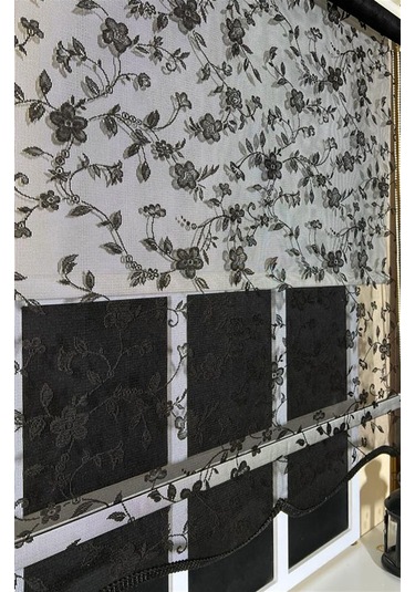 Çift Mekanizmalı Siyah Tül Perde Ve Ekru Stor Perde Stb45248-v112 Siyah