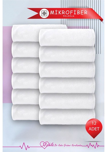 12 Adet 50x90 Mikrofiber Havlu, Premium Havlu, Spor Havlusu, Fitness Havlusu, Berber Kuaför Havlusu Beyaz
