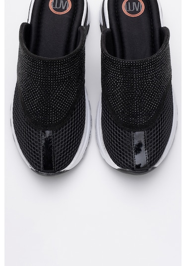 Luvishoes Glea Siyah Taşlı Fileli Burnu Kapalı Kadın Terlik Siyah