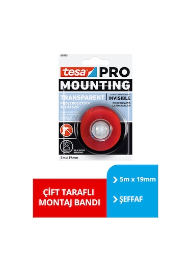 Tesa Çift Taraflı Bant, 66965 Şeffaf Filmik, 5m X 19mm