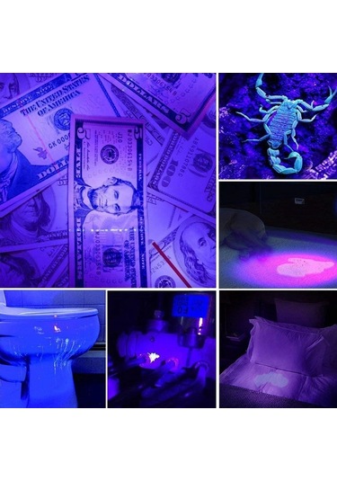 Schulzz Uv Profesyonel Zoomlu Flaş Led Mor Işık El Feneri 395 Nm Siyah