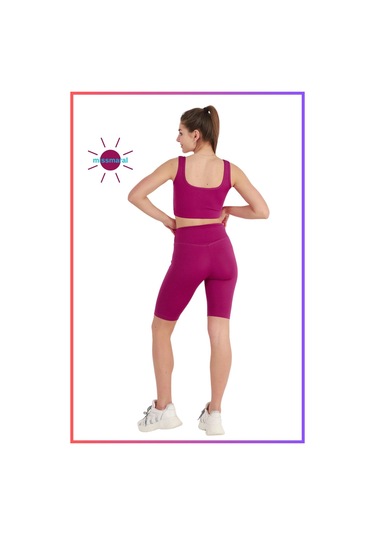 Kadın Yüksek Bel Toparlayıcı Kısa Spor Tayt Biker Şort Basics Casual & Comfort Mürdüm 1070 MÜRDÜM