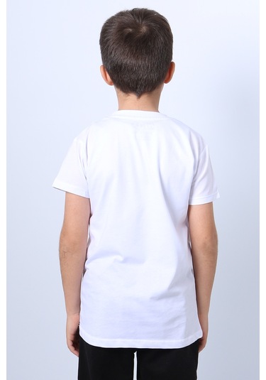 Erkek Çocuk Tişört Stay Cool Baskılı Bisiklet Yaka F18 Beyaz