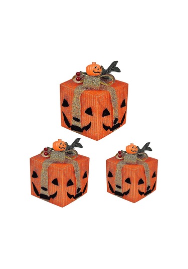 Led Işıklı 3'lü Cadılar Bayramı Balkabağı Süslemeleri, Pil İle Çalışan Jack-o'-lantern Hediye Kutusu, %100 Yepyeni Çok Renkli