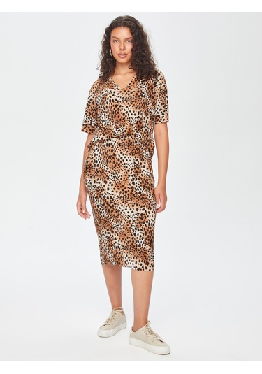 Kendinden Piliseli Leopar Desen Etek 69292 U6929235 Camel