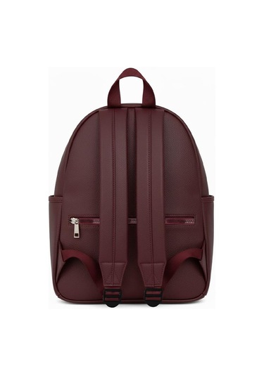 Yuga Suni Deri Dört Gözlü Sırt Çantası Bordo Bordo