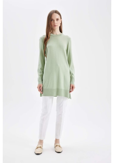 Defacto Regular Fit Bisiklet Yaka Basic Uzun Kollu Tunik H3431az24augn981 Yeşil