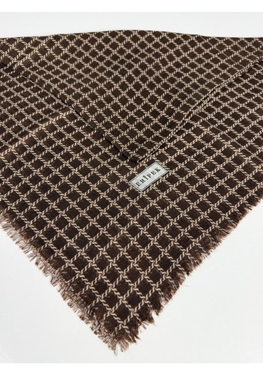 Eripek Desenli Flamalı Keten Eşarp- 06112 Kahve-kiremit