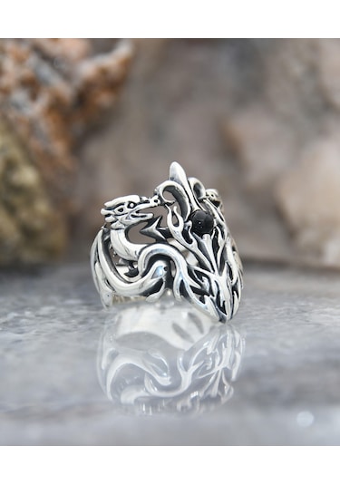 Prestij Gümüş Ejderha Figürlü 925 Ayar Gümüş Erkek Yüzüğü
