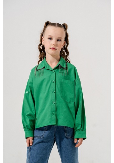 Kız Çocuk Yakası Taşlı Gömlek 3126 Yeşil