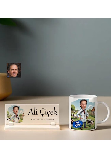 Veteriner Temalı Masaüstü Taş İsimlik Ve Kupa Bardak