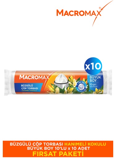 Macromax Büzgülü Hanımeli Çöp Torbası Büyük Boy - 10'lu X 10
