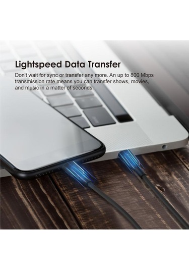 Suofeng Oraimo Ocd-c24 Type-c Çift Uçlu Veri Kablosu 3a Hızlı Şarj 800 Mbps Transfer 1m Dayanıklı Siyah