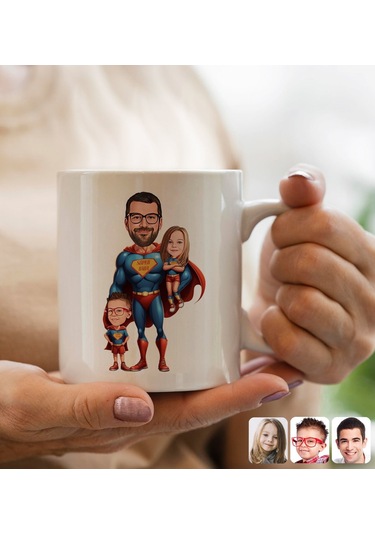 Kişiye Özel Karikatürlü Süper Baba-çocuk Tasarımlı Beyaz Kupa Bardak-2, Babaya Hediye, Babalar Günü Hediyeleri Kobitmeyencom31623 Bk Gift