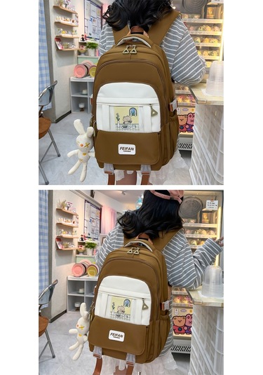 Sevimli Karikatür Desenli Yumuşak Kız Okul Çantası, Kadın Ve Genç Kızlar İçin Şık Sırt Çantası, Laptop Ve Tablet Taşımaya Uygun Öğrenci Çantası Kahverengi