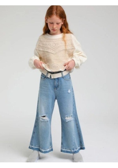 Kız Çocuk Motif İşleme Detaylı Kısa Bluz-13626-ekru Ekru