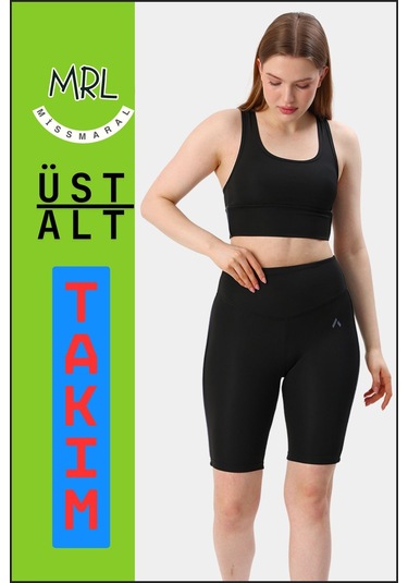 Kadın Siyah Takım Alt-üst Kısa Şort-tayt Ve Pedli Sporcu Büstiyer 2li Set Antrasit Biyeli Elt3043 Siyah Antrasit