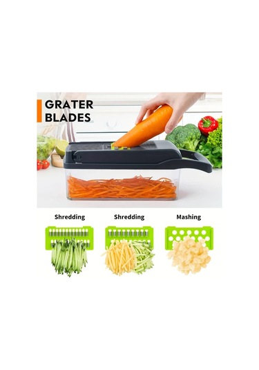 Techbloom 16 İn 1 Çok Amaçlı Sebze Doğrayıcı Grey 8 Bıçak Ve Saklama Kabı İle Profesyonel Mutfak Aleti 1 Parça