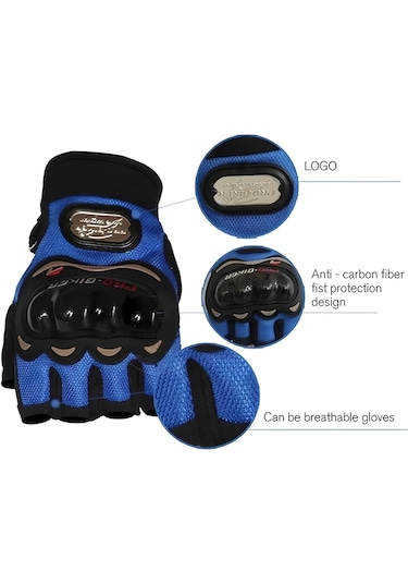 Attack Probiker Eldiven Yarım Probiker Motosiklet Eldiveni Korumalı Mavi