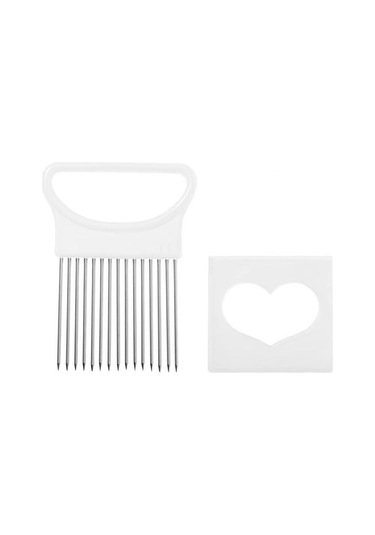 Paslanmaz Çelik Soğan Tutucu Kaymaz Saplı Soğan Patates Domates Limon Dilimleme Dilimleyici Kesici Mutfak Sebze Doğrayıcı Alet Beyaz