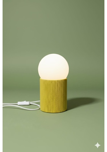 Modern Tasarım Makrome İp Abajur Dekoratif Lamba Abajur Masa Lambası Glop Cam Abajur Sarı Abajur Sarı