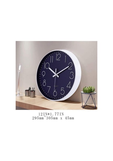 Primepickings 12 Inç Sessiz Geçmeyen Pille Çalışan Kaliteli Kuvars Yuvarlak Duvar Saati Lacivert Renk Modern A