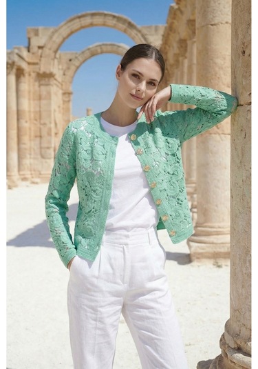 Sayzen Your Shine Gold Düğmeli Nakış Işlemeli Ceket Sy-shn2609 Mint Yeşili