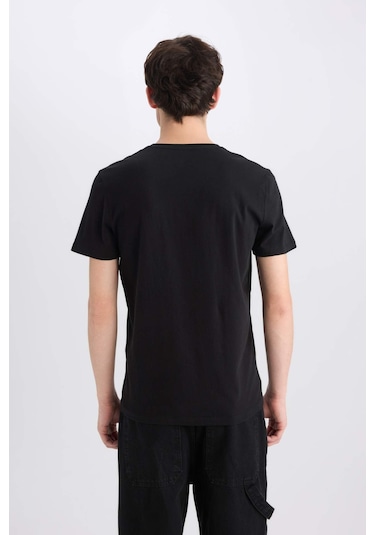 DeFacto %100 Pamuk Slim Fit Dar Kesim Bisiklet Yaka Baskılı Kısa Kollu Tişört X3932AZ25SMBK81
