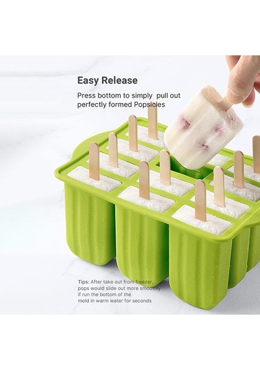 Yuntech01 Pembe 12'li Silikon Dondurma Kalıbı - Yemek Grade Materyal, Kolay Kullanım, Evde Evde Dondurma Ve Buz Çubuğu Yapımı Seti Aksesuarlar Ve Opp İle Çok Renkli