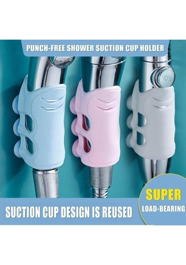 Primepickings Mavi 2 Adet Duş Başlığı Tutucu Yeniden Kullanılabilir Yumruksuz Duş Vantuz Tutucu Banyo Du 2 Katlı Gri