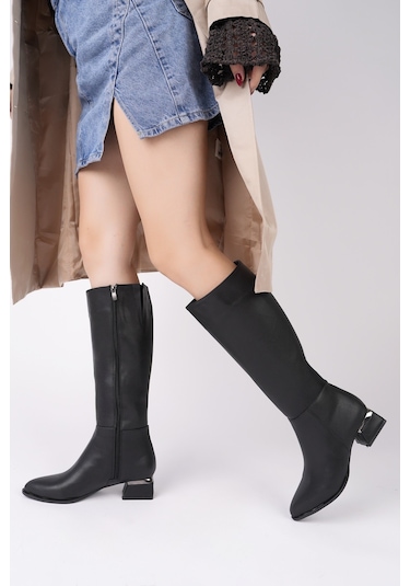 Muggo Collie Sivri Burun Yandan Fermuarlı Topuklu Kadın Çizme siyah