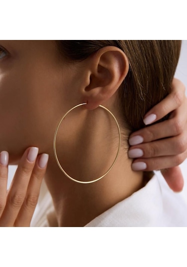 14k Altın Halka Küpe 1,2 Mm 7.5 Cm Gizli Kilit T14296 Renkli