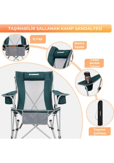 Fundango Roching Sallanan Katlanır Kamp Sandalyesi Green Grey Yeşil - Gri