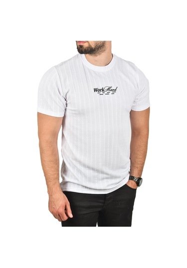 Deepsea Erkek Beyaz Dar Kesim Pamuklu Tişört Slim Fit Nefes Alan Yumuşak Dokulu Tişört 2504351 Beyaz