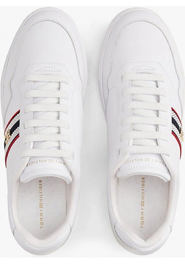 Tommy Hilfiger Th Dokuma Şeritli Düz Taban Kadın Beyaz Sneaker Fw0fw09001ybs Beyaz