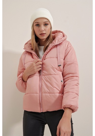 Bigdart 5117 Kapşonlu Şişme Mont - Pudra 001