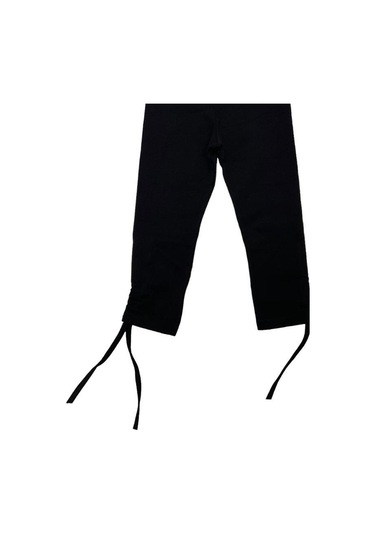 Kız Çocuk İnce Yüksek Bel Pamuklu Paçadan Büzmeli Siyah Tayt-14207 SiYAH