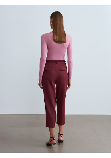 Dilvin 72166 Kemerli Kısa Paça Kumaş Pantolon-bordo Bordo