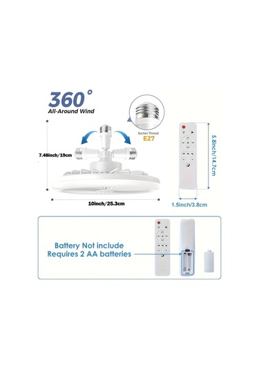 Xuweiwei Beyaz E27 Uzaktan Kumandalı Led Akıllı Tavan Vantilatör Lambası 3 Hız 3 Renk Sıcaklık 17 Mod E26 E27