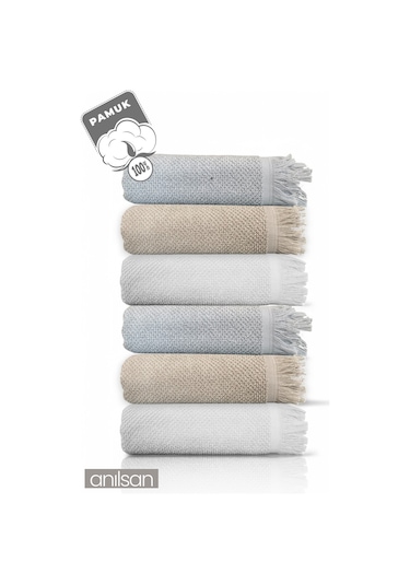 6'lı Jelena El Havlusu - 50x90 Cm, 225 Gr, %100 Pamuk, Spa Ve Otel Havlusu, Günlük Kullanıma Uygun Gri - Beyaz