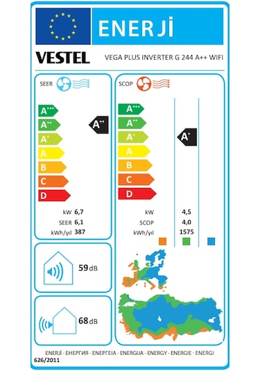 Vestel Vega Plus Inverter G 244 A++ WIFI Klima