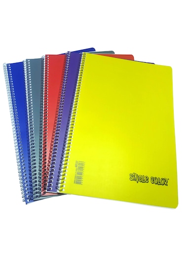 5 Adet 40 Sayfa A4 Kareli Spiralli Plastik Kapak Defter