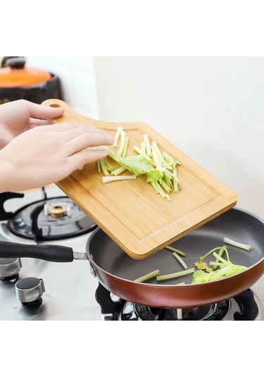 Leezsing Kare Moso Bambu Kesme Tahtası - Meyve, Pizza, Sebze İçin Tam Bambu Tasarım - 33x18x0.9cm Shape 1 Diğer