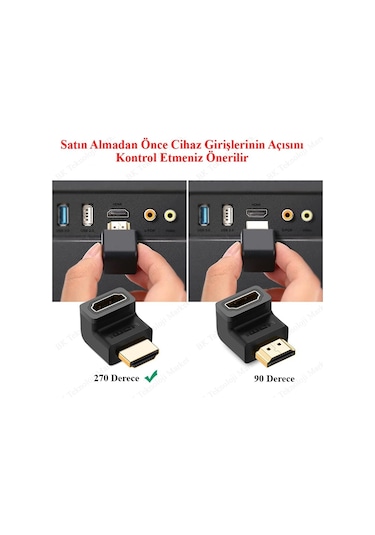 270 Derece Hdmı Dirsek Adaptör Hdmı Erkek/Dişi L Çevirici